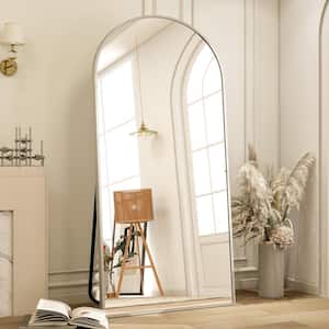 34 in. W x 76 in. H Arched Silver Aluminum Alloy Framed Full Length Mirror Standing Floor Mirror
