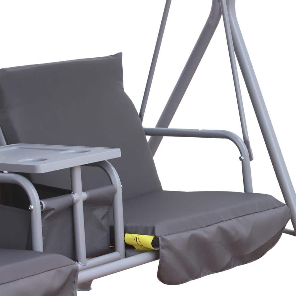 Gray Metal 2-Person Outdoor Swing with Canopy and Cushions