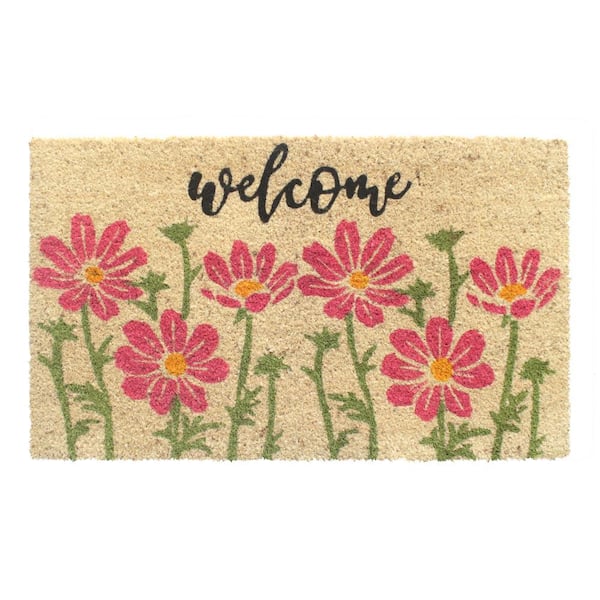 Welcome Pink Flowers Multi 30in. x 18in. Door Mat
