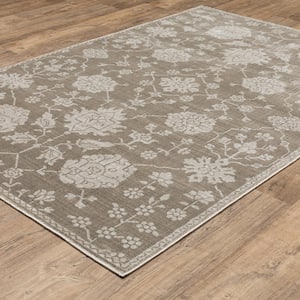 Imperial Gray 5 ft. x 8 ft. Oriental Floral Persian-Inspired Polyester Indoor Area Rug