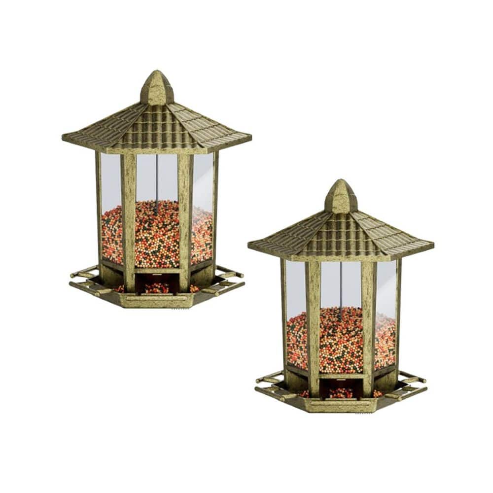 Outdoor Hanging Vintage Pagoda Design Retro Gold Bird Feeder (2 Pack)