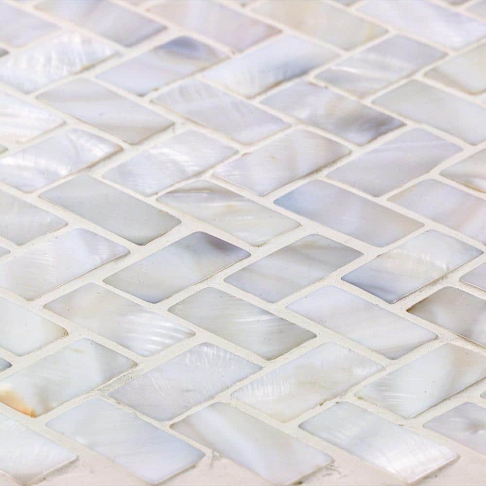 Pacif White Pearl Shell Herringbone Mosaic Tile