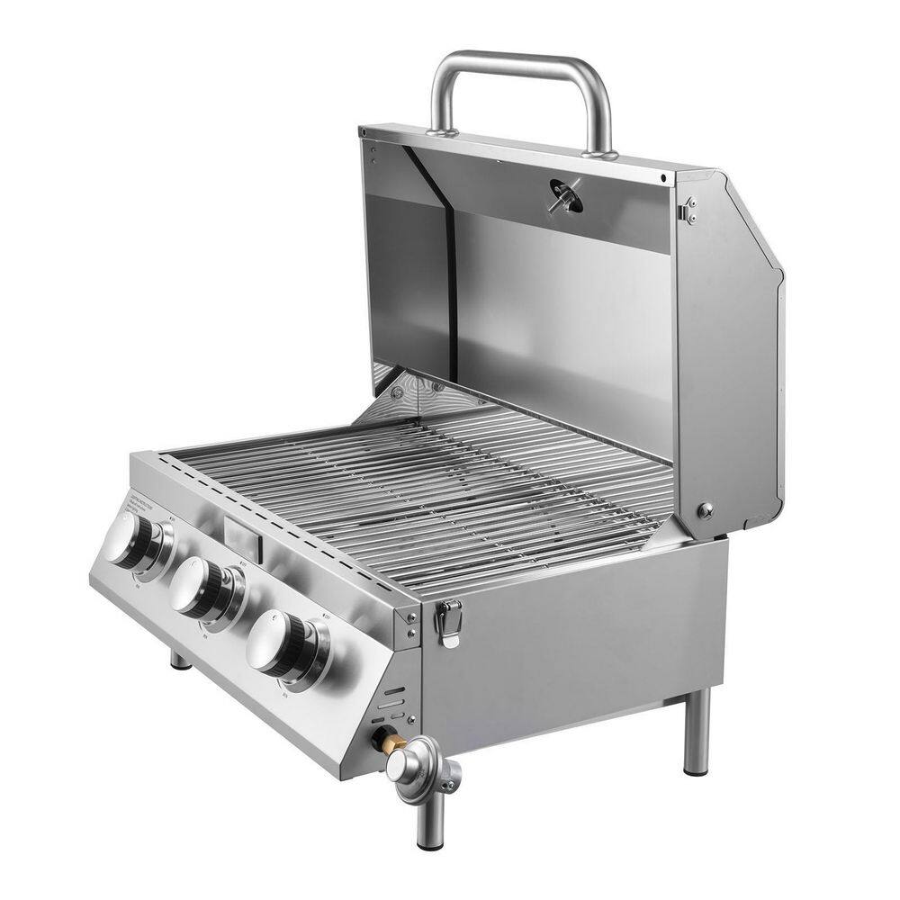 Tabletop Gas Grill, 3-Burner Portable Propane Grill in Stainless Steel with Built-in Thermometer Travel Locks price history on PriceWatchPro