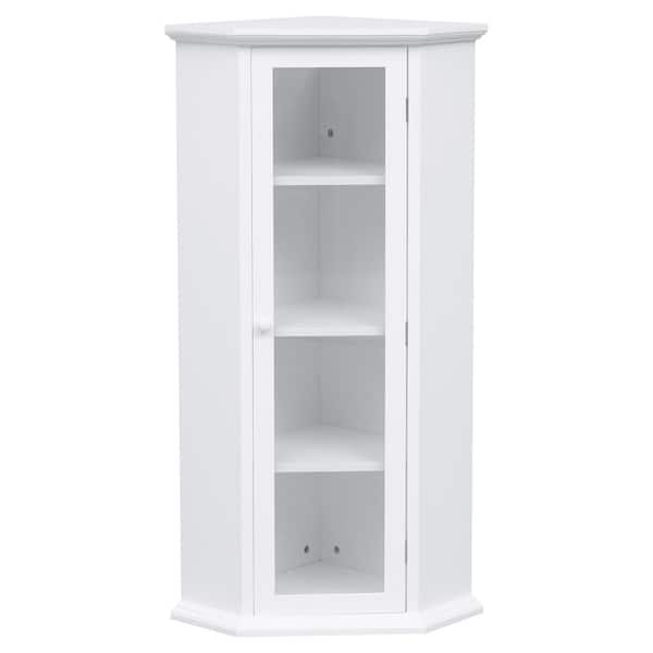 Hooseng Rue 22.44 in. W x 15.75 in. D x 42.32 in. H White MDF Free Standing Linen Cabinet with Glass Door and Adjustable Shelf