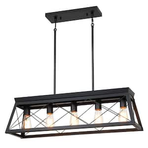 Farm 31.5 in. 5-Light Matte Black Kitchen IslandLinear Pendant Chandelier