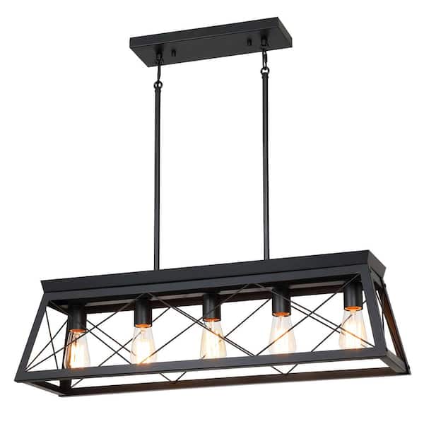 Farm 31.5 in. 5-Light Matte Black Kitchen IslandLinear Pendant Chandelier