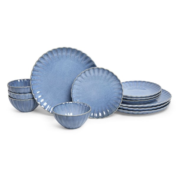 Frill 12-Piece Casual Reactive Blue Dinnerware Set (Service for 4)