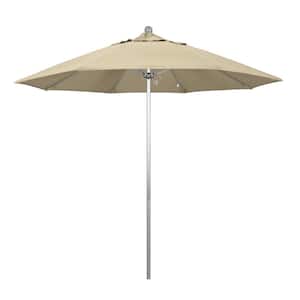 9 ft. Silver Aluminum Commercial Market Patio Umbrella with Fiberglass Ribs and Push Lift in Antique Beige Sunbrella