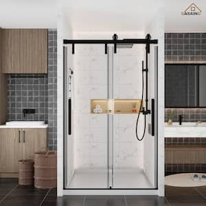 47.6-48.6 in. W x 76 in. H Frameless Sliding Glass Shower Door in Matte Black with Glass Certified by SGCC