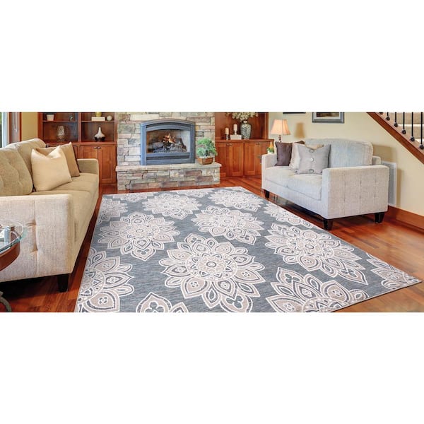 StyleWell Blue 8 ft. x 10 ft. Floral Indoor/Outdoor Area Rug 28017