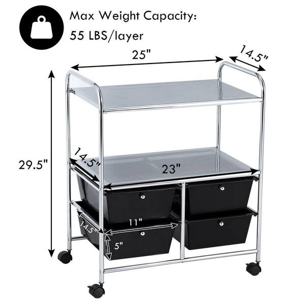 Office Supplies Rolling Metal Mobile File Cart w/ Wheels Black 2 Tiers Layers 