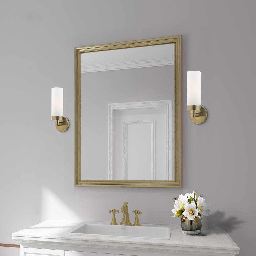 Antique Brass Outdoor Dimmable Wall Sconce with Satin Opal White Glass