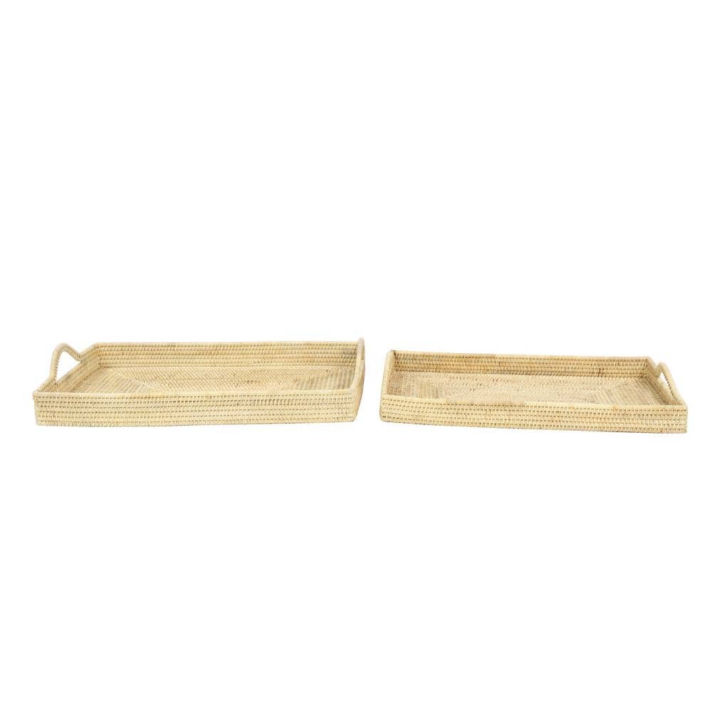 Bohemian Light Brown Rattan Rectangular Tray Set of 2