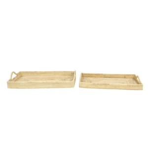 Light Brown Rattan Decorative Tray (Set of 2)