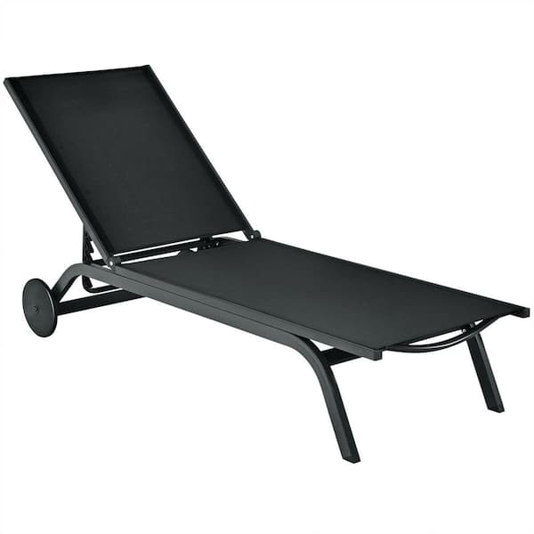 Liviza 6-Position Metal Adjustable Outdoor Patio Chaise Lounge in Black