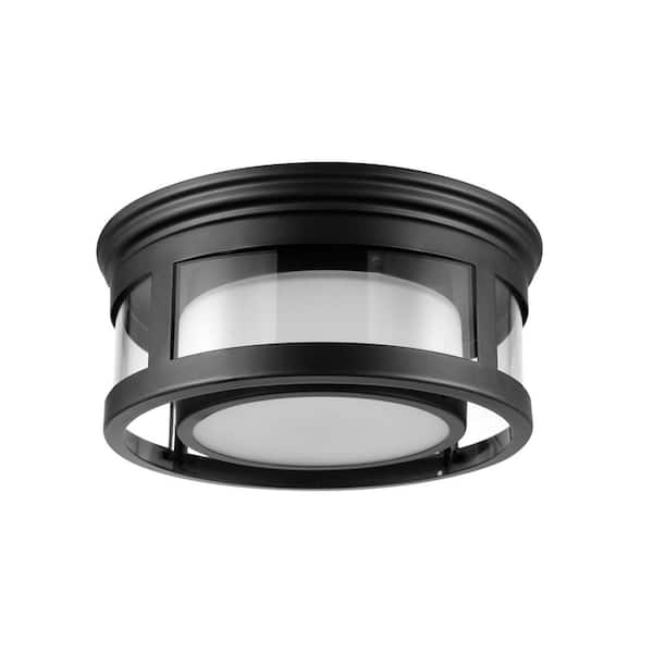 Globe Electric Brisbane 1-Light Matte Black Outdoor Indoor Flush Mount Ceiling Light with Frosted Glass Shade