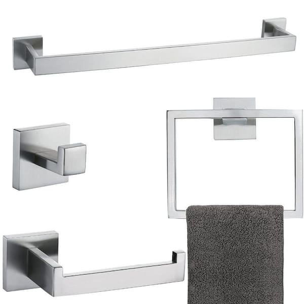 Dracelo 4-Piece Bath Hardware Set with Towel Ring Toilet Paper Holder Towel Hook and 23.6 in. Towel Bar in Brushed Nickel