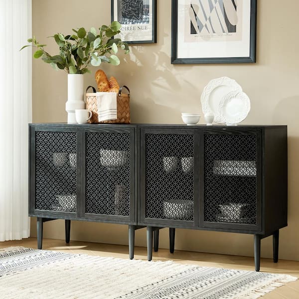 JAYDEN CREATION Emst Black Wood 32 in.Tall Modern 2-Door Cabinet with Light (Set of 2)