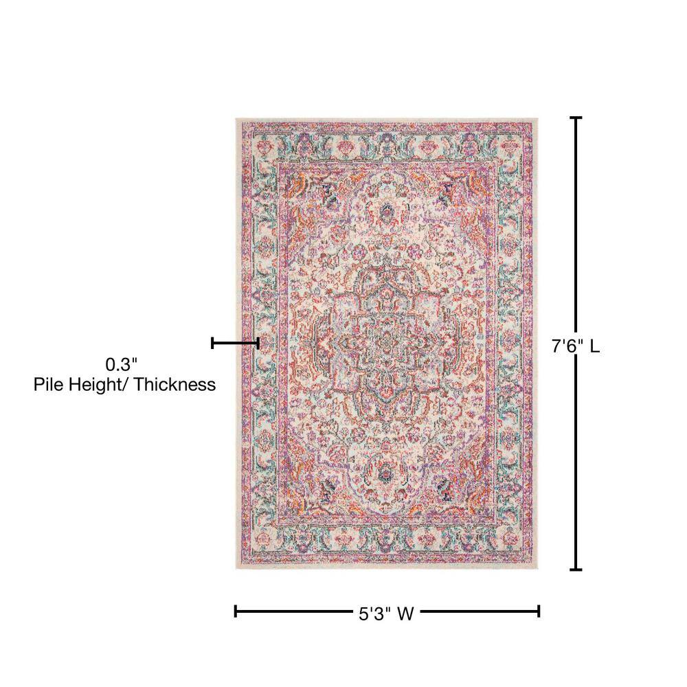 Beige and Fuchsia Geometric Rectangular Area Rug