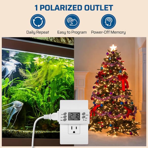 24-Hour Indoor Digital Chronologic Electrical Outlet Light Timer for Christmas Decor, Lamp, Fan, Aquarium (2-Pack)