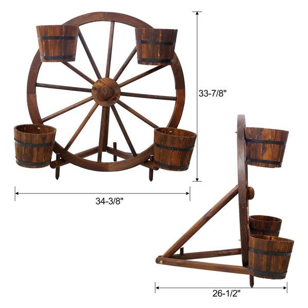 Unbranded 33.8 in. H Wood Wagon Wheel Barrel Planter Wagon Wheel Barrel Planter Display bx44
