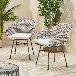 Beulah Black Removable Cushions Metal Outdoor Patio Lounge Chair with Beige Cushion (2-Pack)