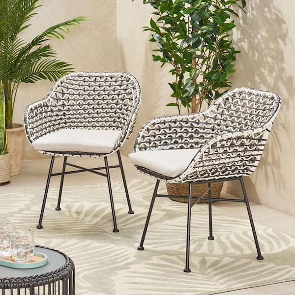 Noble House Beulah Black Removable Cushions Metal Outdoor Patio Lounge Chair with Beige Cushion (2-Pack)
