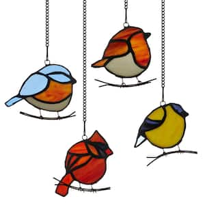 Bird Quartet Stained Glass Window Panel Set
