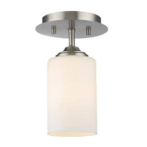Barr 5.5 in. 1-Light Brushed Nickel Flush Mount with Matte Opal Glass
