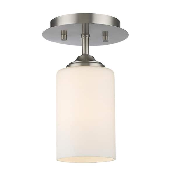 Unbranded Barr 5.5 in. 1-Light Brushed Nickel Flush Mount with Matte Opal Glass