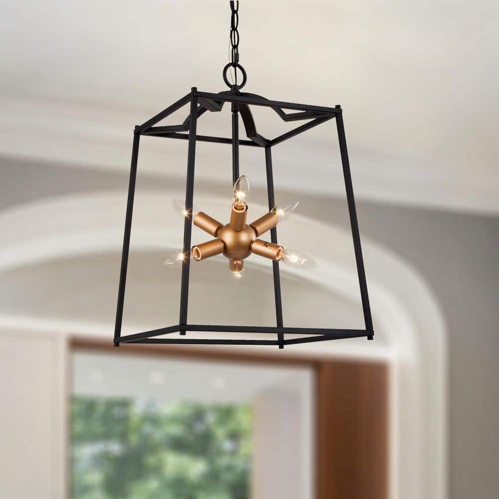 Transitional Black and Brass Kitchen Island Chandelier, 6-Light Modern Cage Sputnik Pendant Light for Dining Room price history on PriceWatchPro