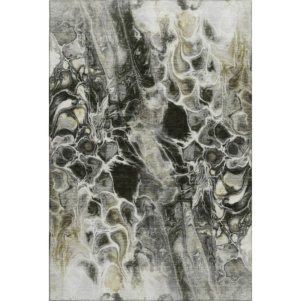 Mayfield Premium Machine Washable Abstract AMF1936 Pewter 3 ft. x 5 ft. Area Rug