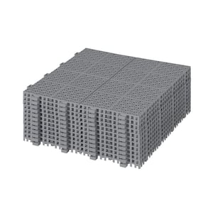 12 x 12 Inch Gray Interlocking Deck Tiles Plastic Waterproof Pebble Stone Pattern Pack of 12
