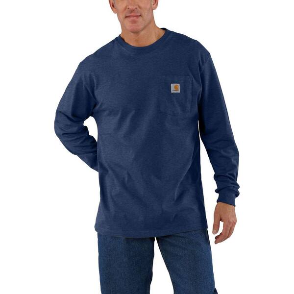 Carhartt Men's X-Large Tall Dark Cobalt Blue Heather Cotton/Polyester Workwear Pocket Long Sleeve T-Shirt