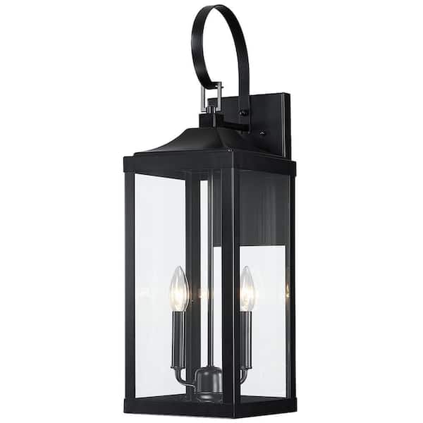 TRUE FINE Jefferson 2-Light 25.7 in. Black Large Outdoor Wall Lantern  Sconce Light TD40021OT - The Home Depot