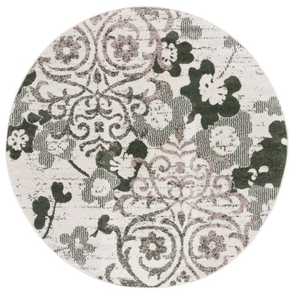 SAFAVIEH Adirondack Ivory/Dark Green 6 ft. x 6 ft. Floral Damask Round Area Rug