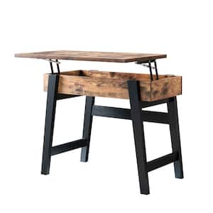 Kelli 36 in. Distressed Wood and Black Standard Rectangle Wood Console Table with Lift Top