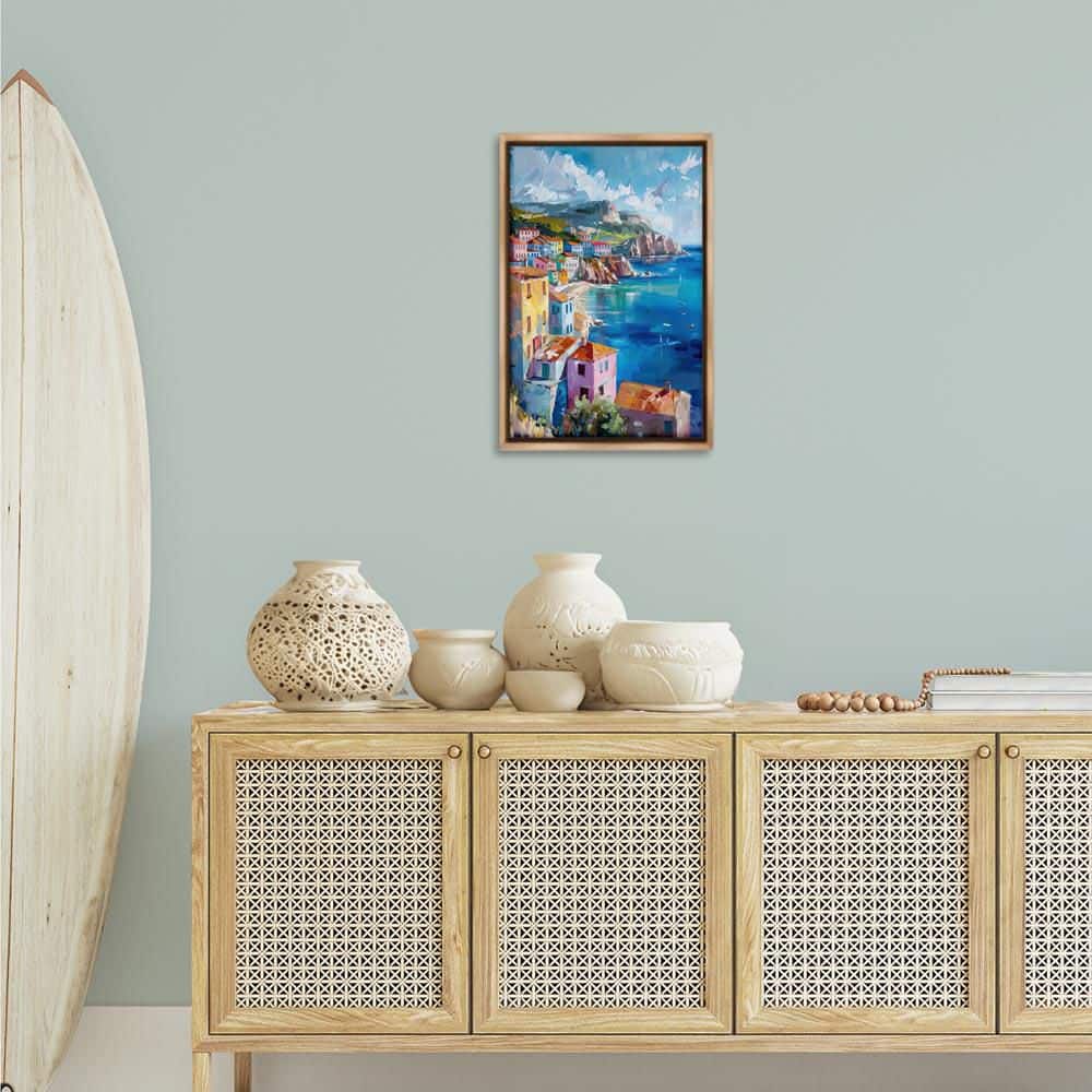View Over Coastal Town by LSR Design Studio Brown Floater Frame Nature Graphic Art Print 25 in. x 17 in. price history on PriceWatchPro