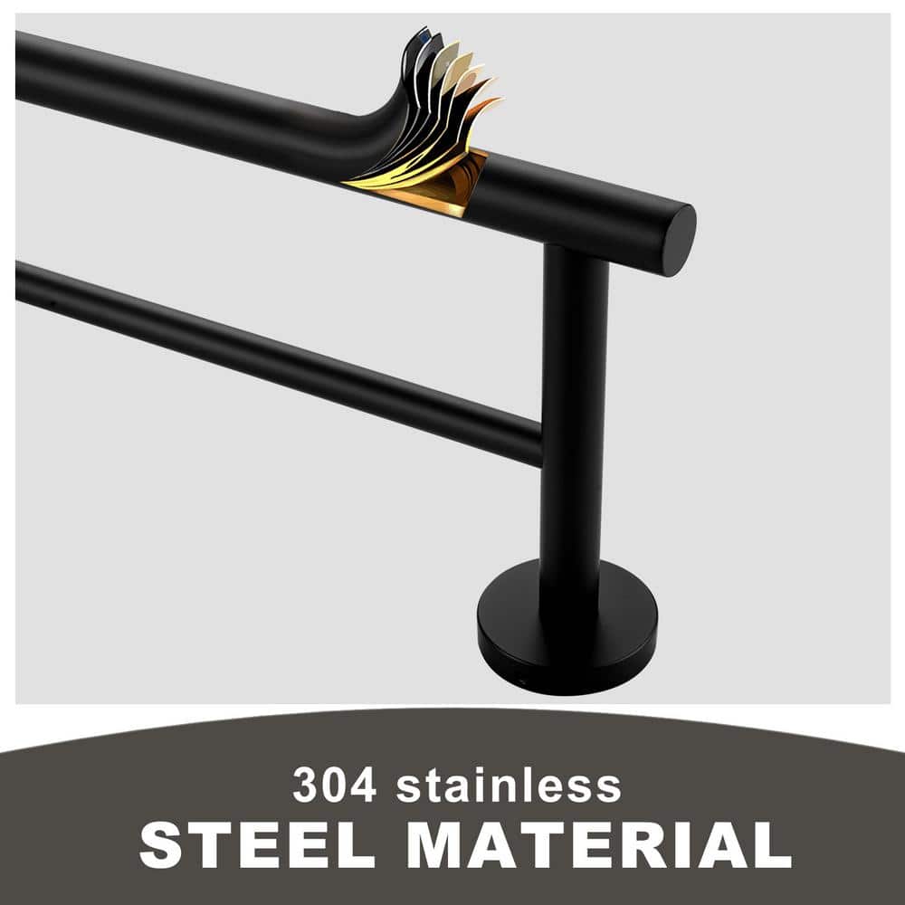 Matte Black Stainless Steel Double Wall Mounted Towel Bar