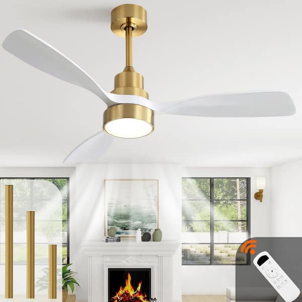 48 in. White Downrod Mount Standard Ceiling Fan With 3-Solid Wood Blades Remote Control  For Living Room