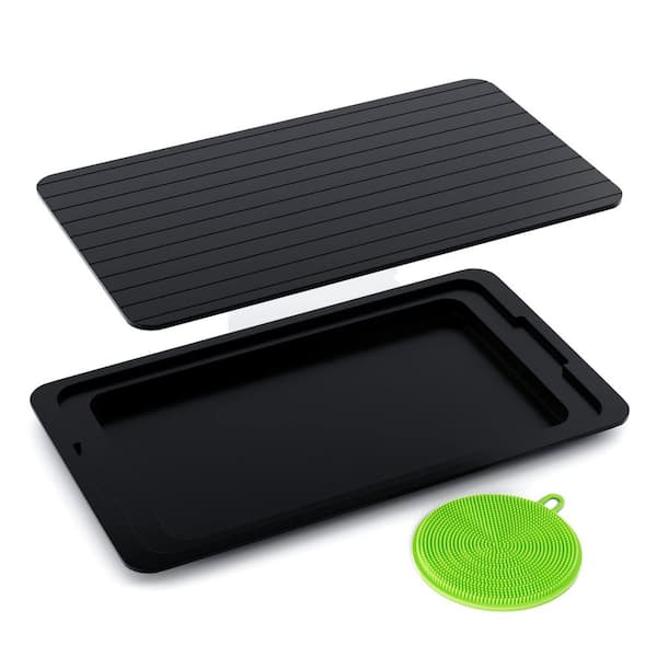 Black Aluminum Defrosting Tray with Drip Tray Non-Stick Meat Thawing Board Fast Safe Natural Kitchen Tool