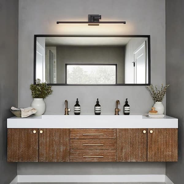 Nimbus 1-Light 28 in.W Matte Black Integrated LED Dimmable Vanity Light Bar with Swing Arm for Mirror or Wall Art