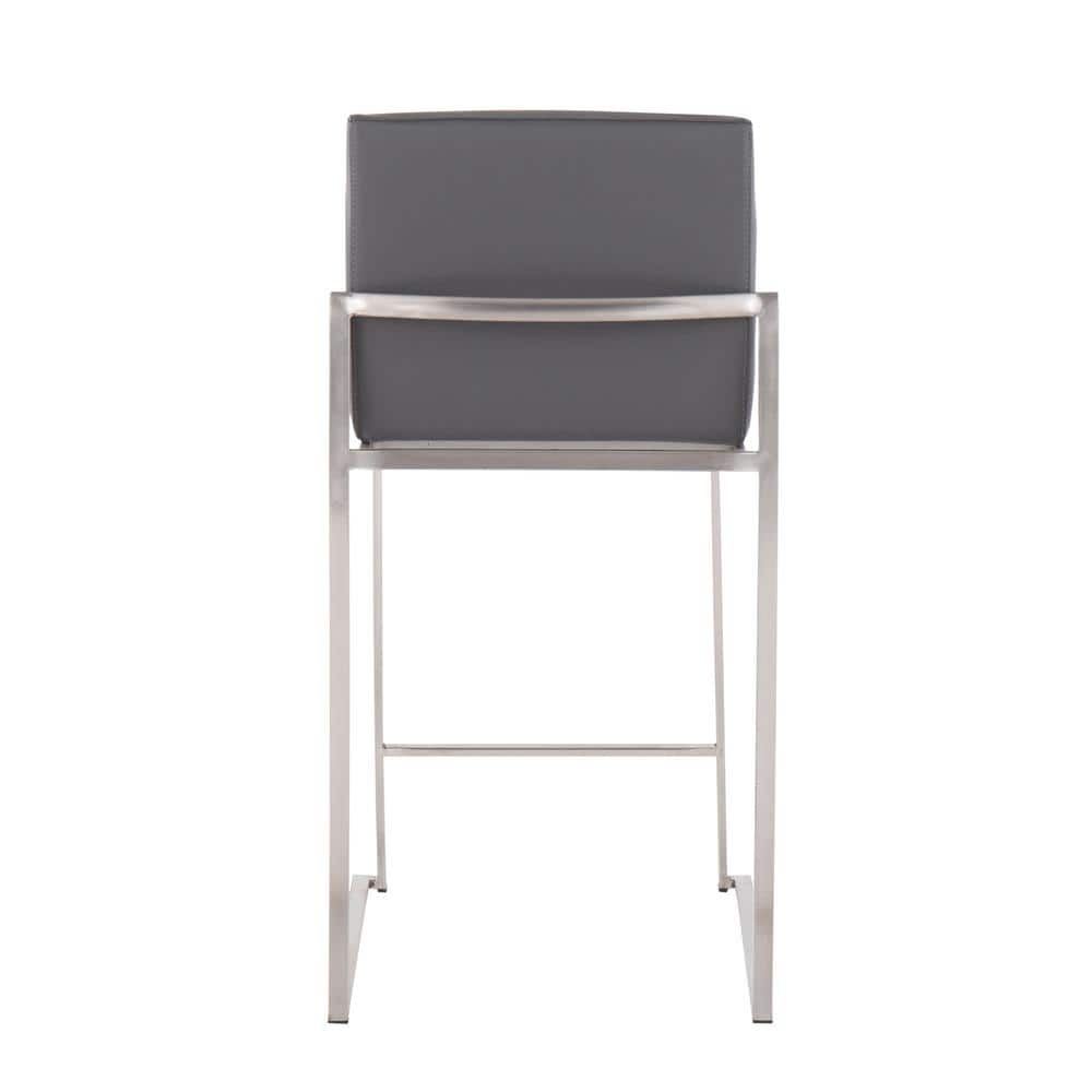 Fuji High Back Stainless Steel and Grey Faux Leather Counter Stools