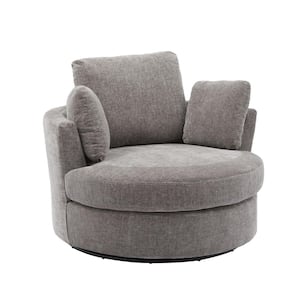 Gray 360° Swivel Chenille Accent Barrel Chair with 3 Pillows