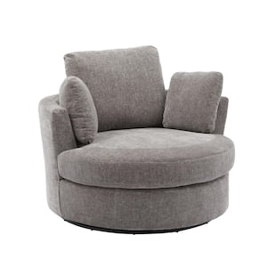 42 in. Gray Chenille 360° Swivel Barrel Chair with 3 Pillows