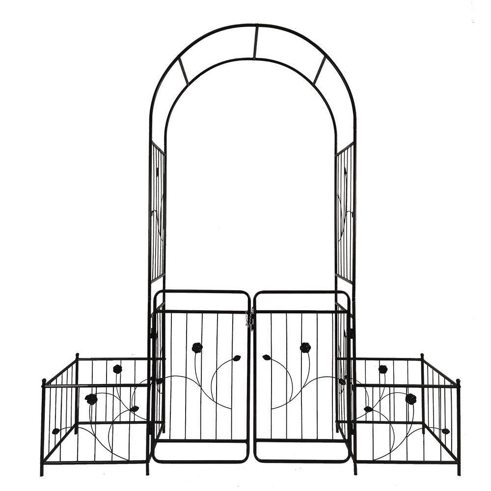 Metal Garden Arch with Gate 79.5 in. Wide x 86.6 in. High Climbing Plants Support Rose Arch Outdoor Black price history on PriceWatchPro
