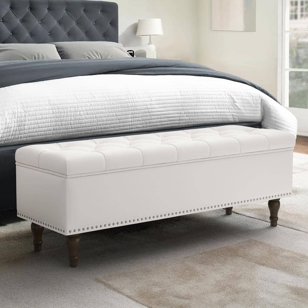 White upholstered ottoman bed discount