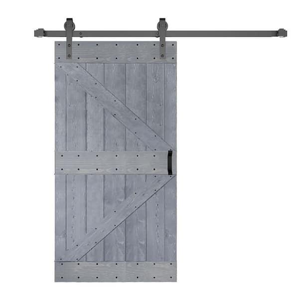 ISLIFE K Style 42 in. x 84 in. Dark Gray Finished Soild Wood Sliding Barn Door with Hardware Kit - Assembly Needed