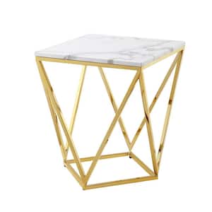 18 in. White Stone End Table