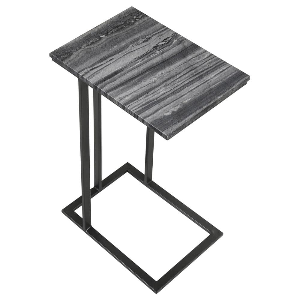 Vicente Black and Gray Marble Top Accent Table with Storage